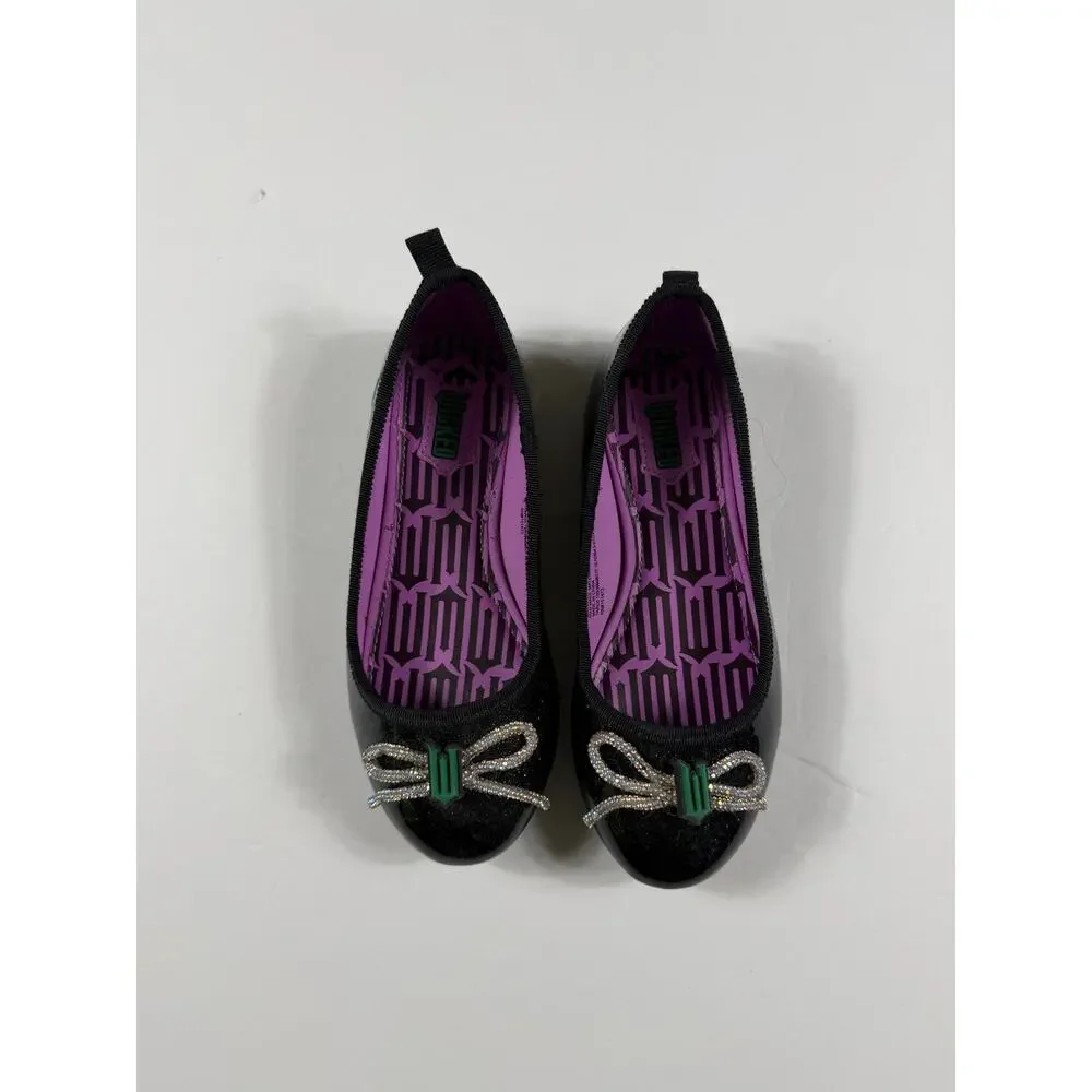Wicked Girls Ground Up Glitter Ballet Flats Black Green Rhinestone Bow Size 13